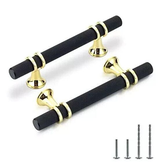 Pack Knurled Black Cabinet Pulls Kitchen 3"/76MM Hole Center Qty 25 Black & Gold - Picture 1 of 7